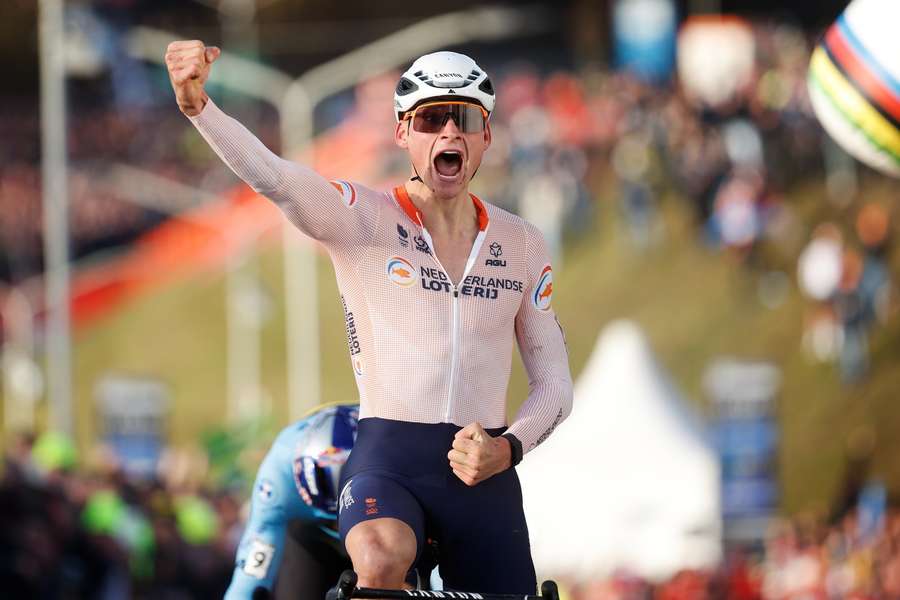 Mathieu van der Poel soaks in his fifth cyclo-cross world title