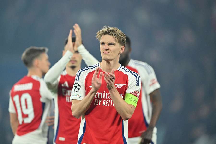 Arsenal's Martin Odegaard claps the fans after losing to PSG in the Champions League semi-final second leg