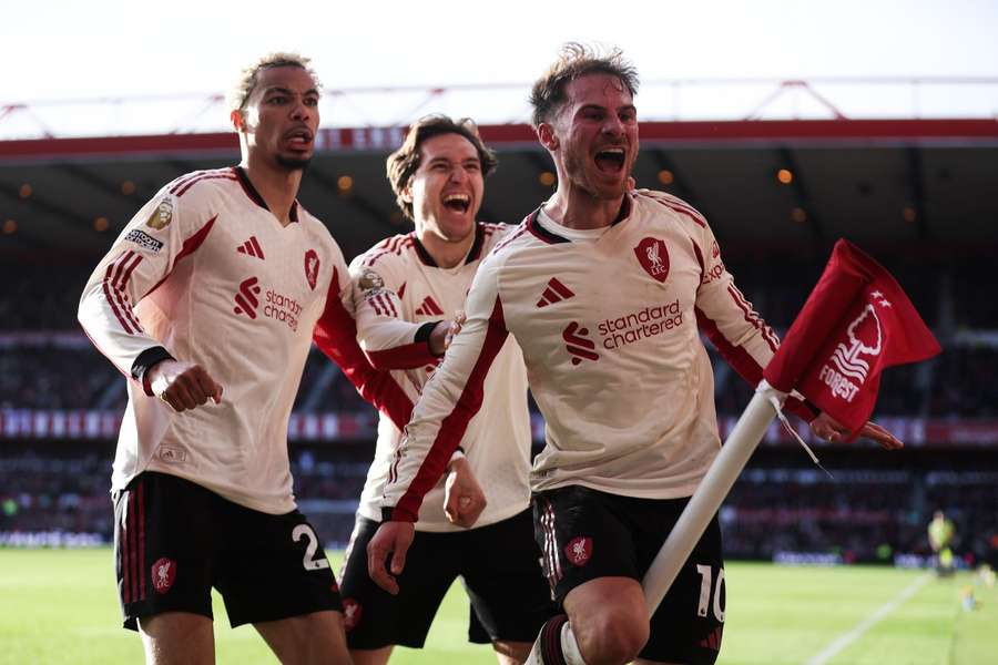 Mac Allister celebrates for Liverpool Mac Allister celebrates for Liverpool