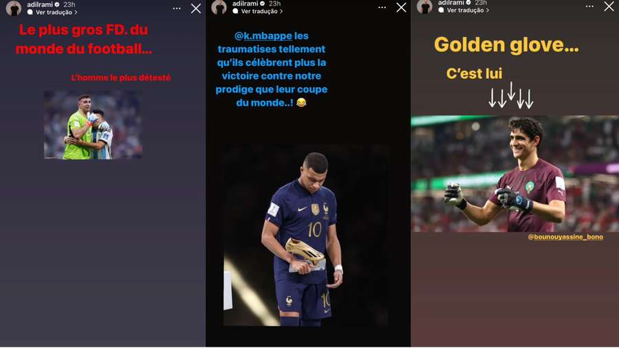As mensagens partilhadas por Adil Rami na sua conta de Instagram As mensagens partilhadas por Adil Rami na sua conta de Instagram