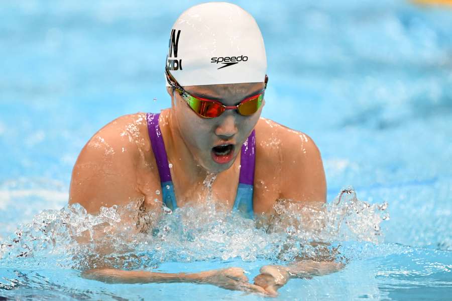 Yu Zidi, da China, compete na final dos 200m estilos femininos Yu Zidi, da China, compete na final dos 200m estilos femininos