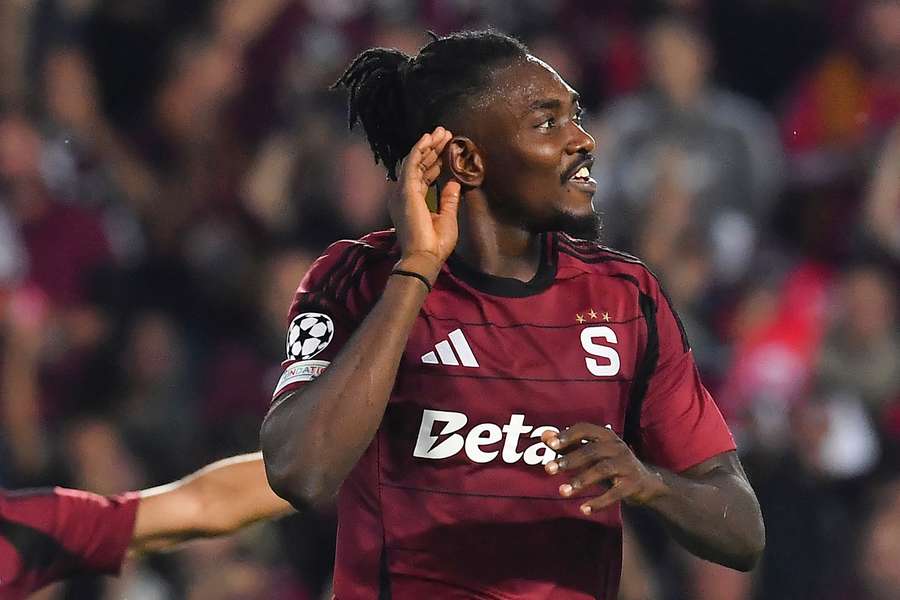 Sparta's Victor Olatunji celebrates after scoring against Salzburg