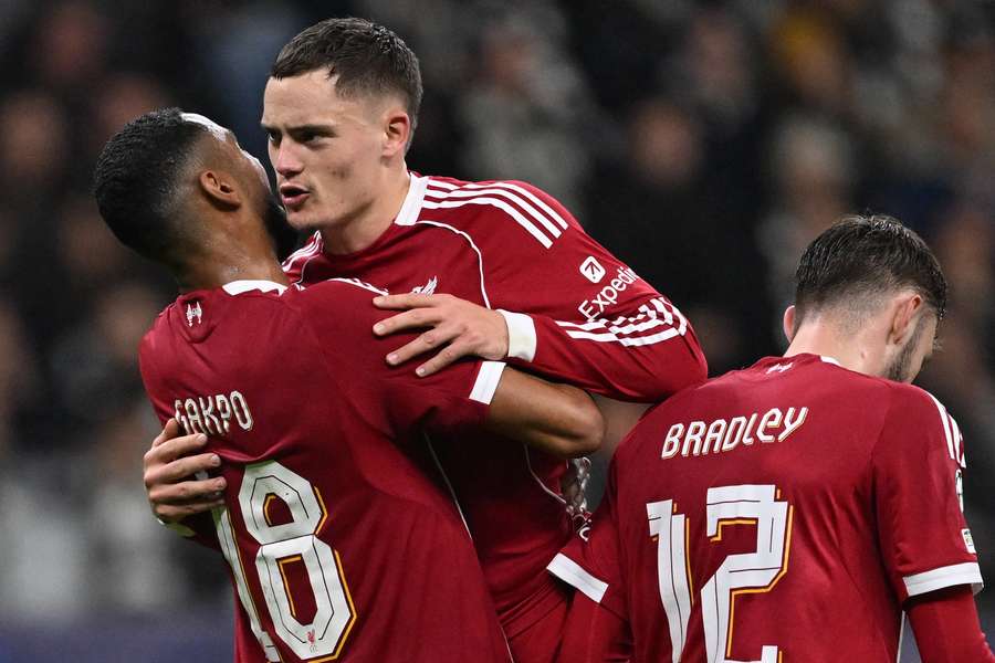 Cody Gakpo celebrates scoring Liverpool's fourth goal with teammates Florian Wirtz Cody Gakpo celebrates scoring Liverpool's fourth goal with teammates Florian Wirtz