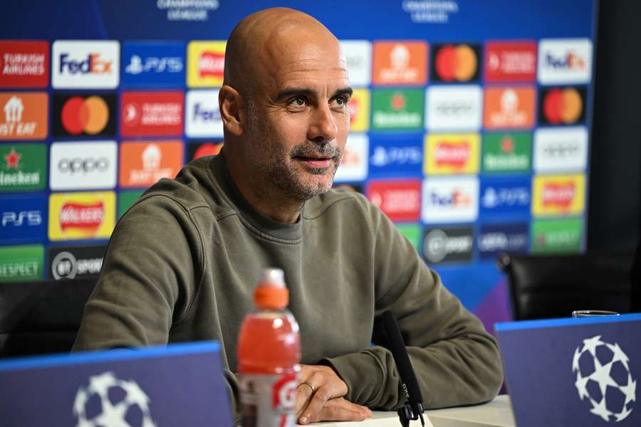 Manchester City manager Pep Guardiola attends a press conference