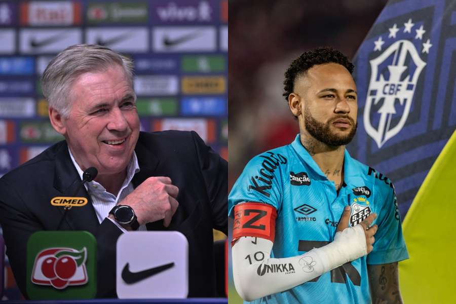 Selecționerul Braziliei, Carlo Ancelotti, și Neymar, jucătorul lui Santos