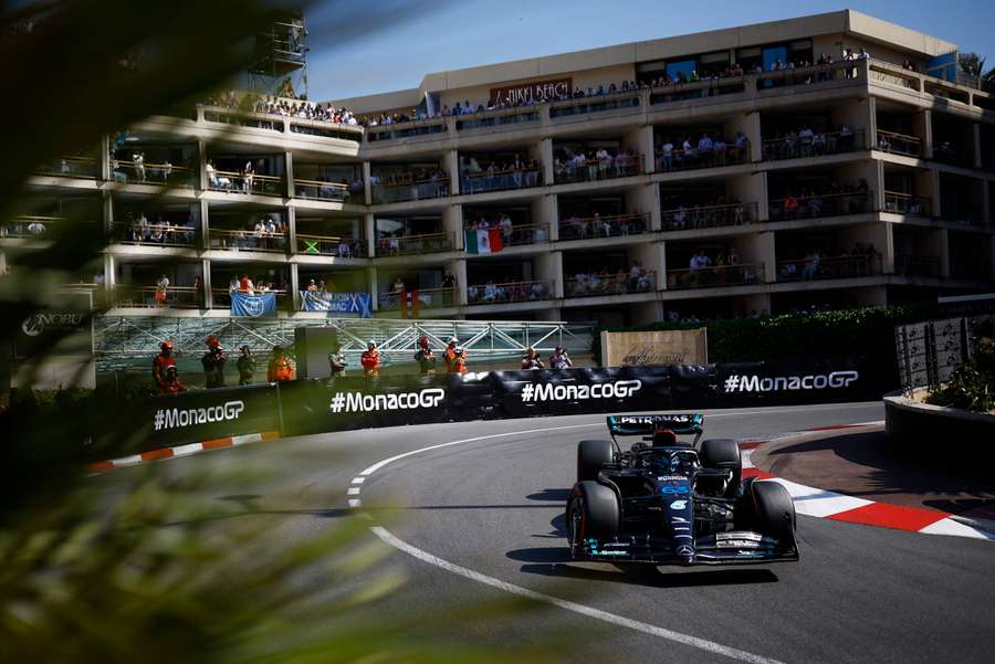 Mercedes' George Russell during qualifying 