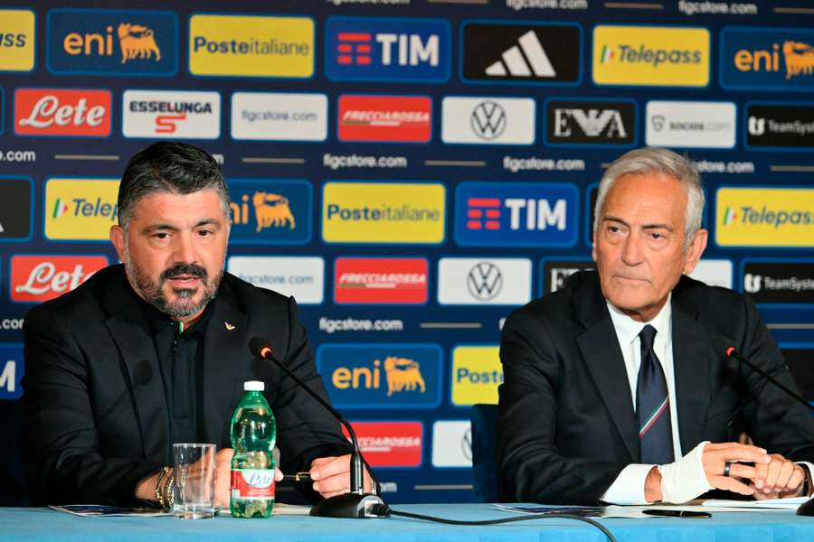 Il presidente della Federcalcio, Gabriele Gravina, assieme al ct della Nazionale Gennaro Gattuso