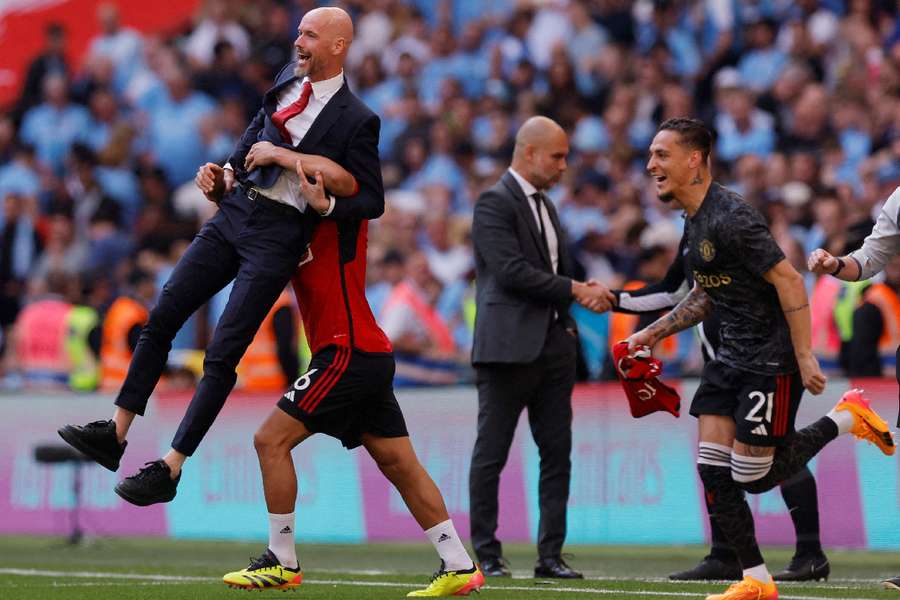 Ten Hag lifted to the air