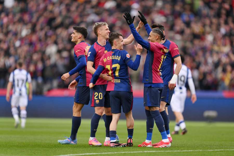 El Barça celebra el gol de Casadò El Barça celebra el gol de Casadò