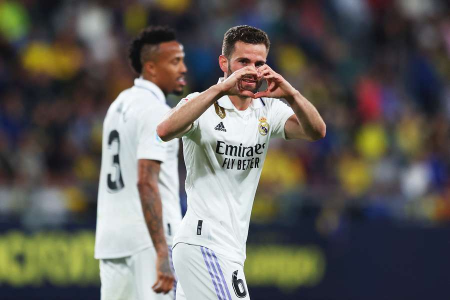 Nacho celebrates after opening the scoring for Real Madrid in southern Spain