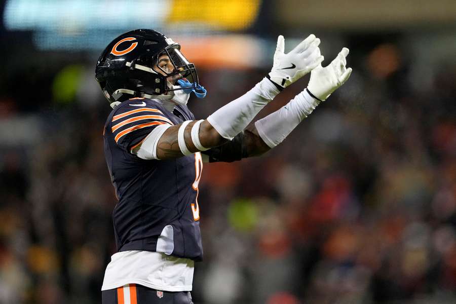 Bears' Jaquan Brisker reacts during 2026 Wild Card game against the Green Bay Packers