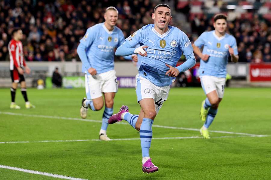 Phil Foden of Manchester City celebrates scoring his team's second goal