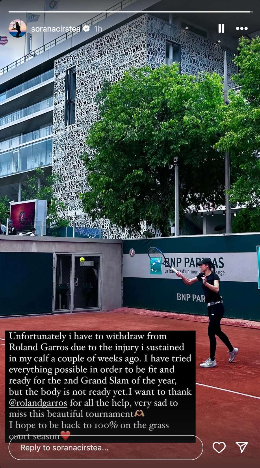 Cîrstea s-a retras la Roland Garros