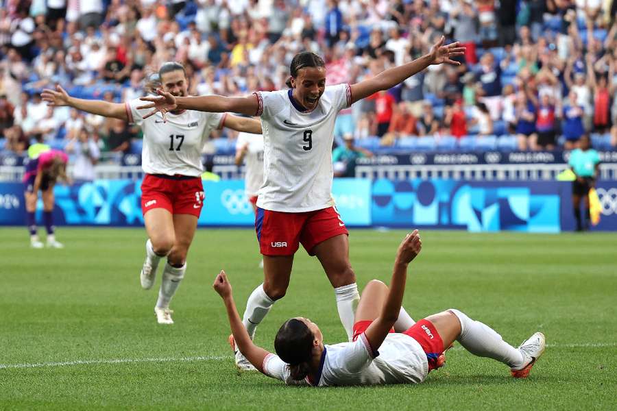 U.S. women celebrate goal