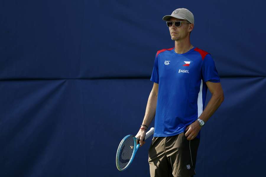 Tomáš Berdych během přípravy na kvalifikační zápas USA – Česko.