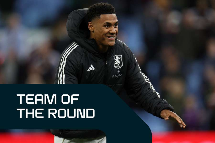 Aston Villa's Ollie Watkins celebrates after the Europa League quarter-final second leg against Bologna