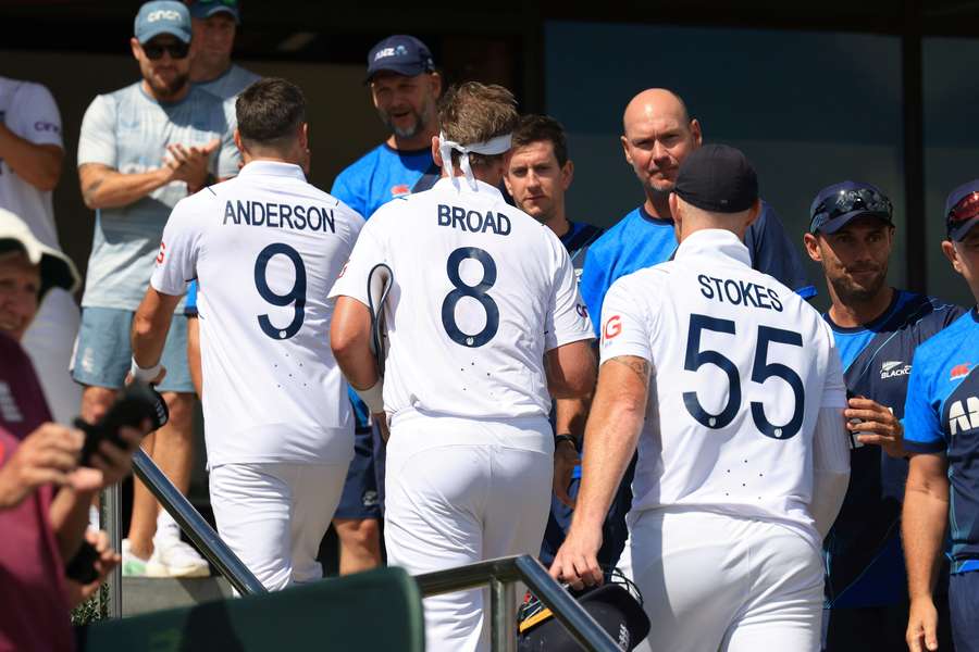 The three legendary England cricketers leave the field against New Zealand