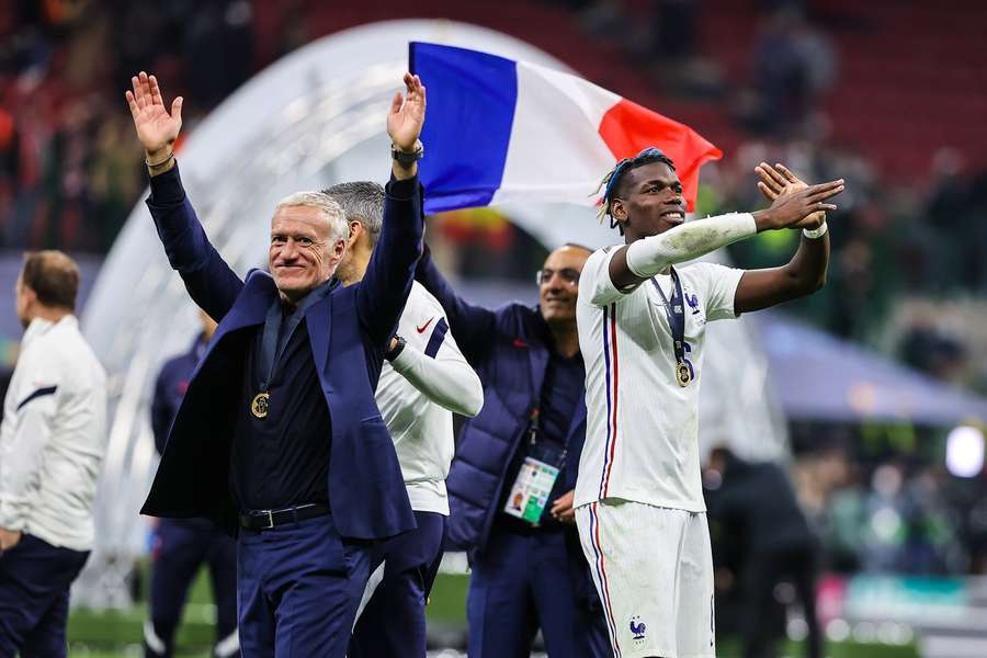 Deschamps and Pogba celebrate together in 2021