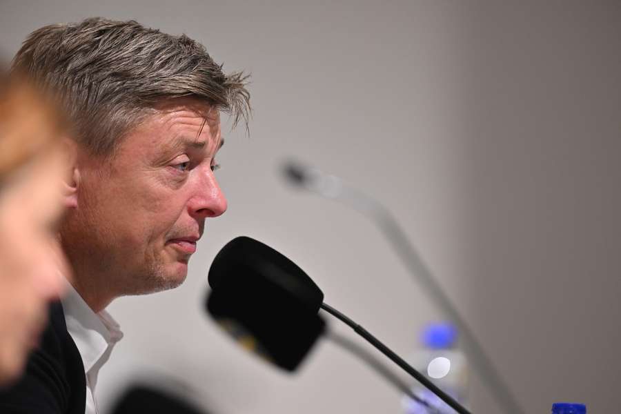 Tomasson at last night's press conference after the narrow defeat against Kosovo