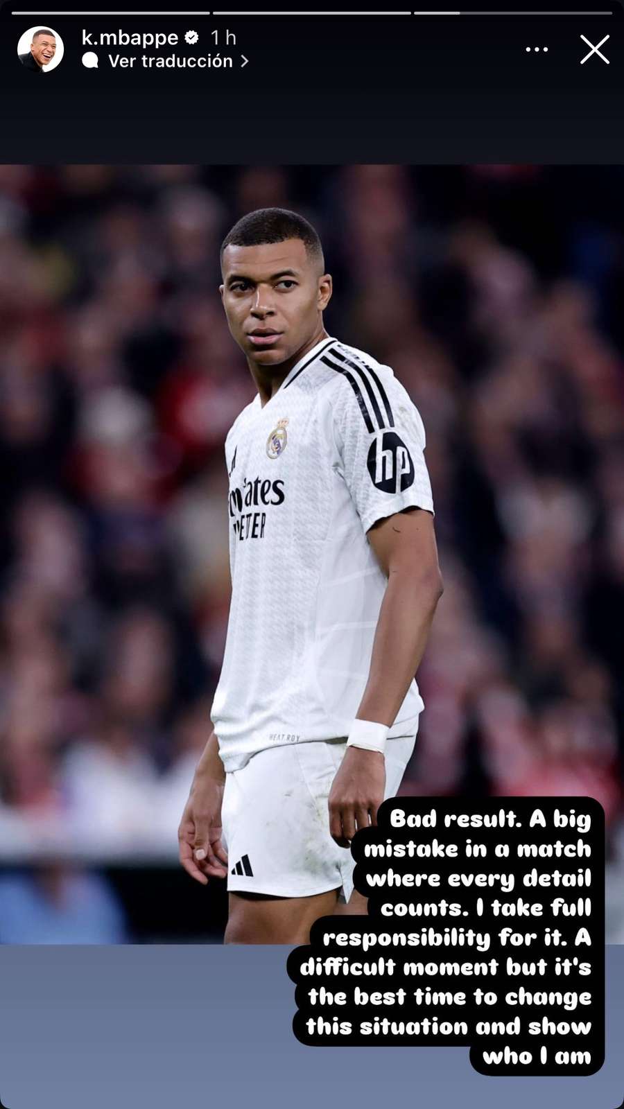 Publicación de Mbappé en Instagram Publicación de Mbappé en Instagram