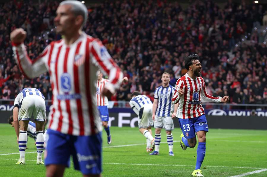 Celebración del segundo gol del Atlético durante el partido de LaLiga frente a la Real Sociedad.