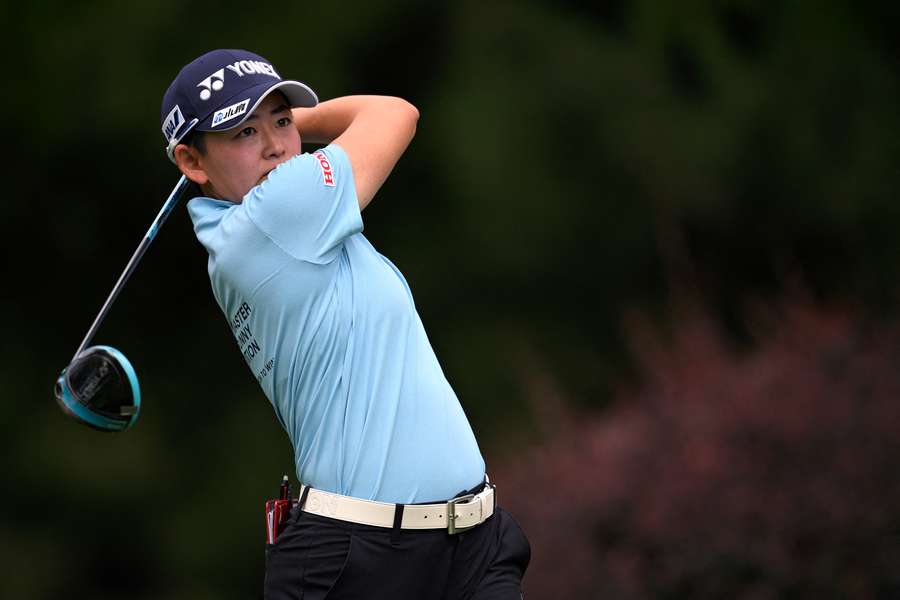 Akie Iwai plays her shot from the fourth tee during the third round