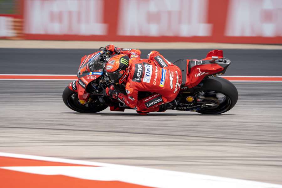 Francesco Bagnaia (1) of Italy and Ducati Lenovo Team rounds turn 11 at the Circuit of the Americas