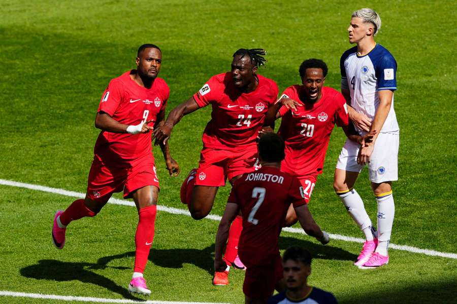 Canada celebrate Cyle Larin's equaliser