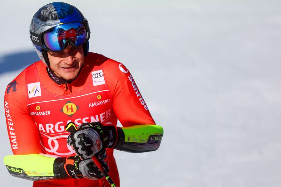 Marco Odermatt celebrates win