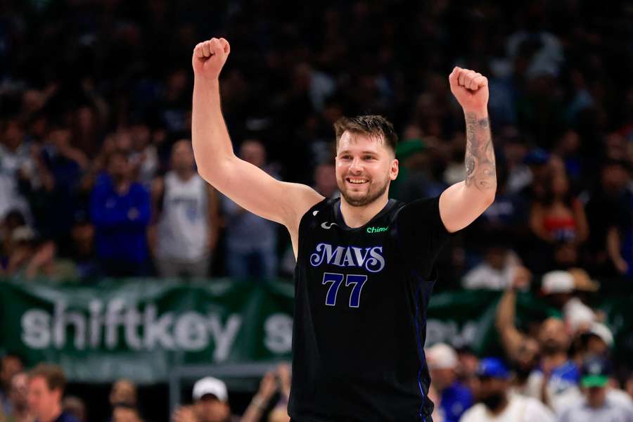 Luka Doncic of the Dallas Mavericks reacts during the fourth quarter against the Los Angeles Clippers