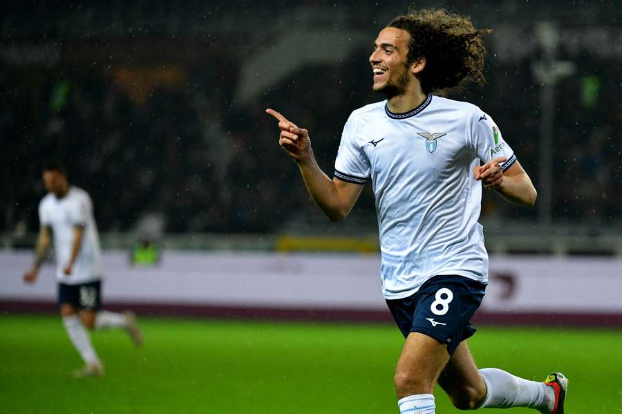 Matteo Guendouzi of Lazio celebrates the opening goal of the game