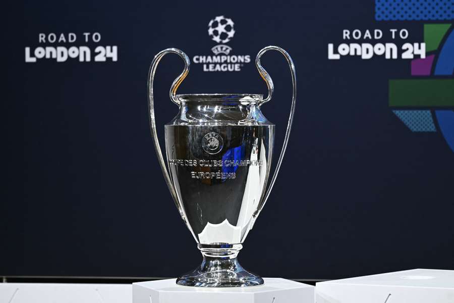 The Champions League trophy is displayed ahead of the quarter-final and semi-final draw