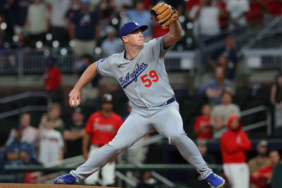 Evan Phillips throws a pitch against the Atlanta Braves in the ninth inning (2025)
