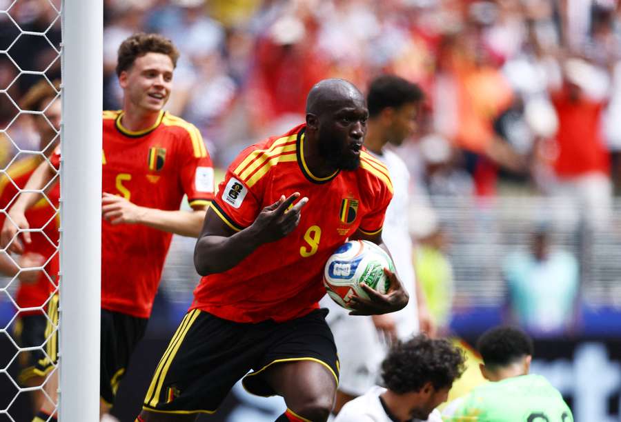 Belgium's Romelu Lukaku celebrates after Egypt's Mohamed Hany scored an own goal