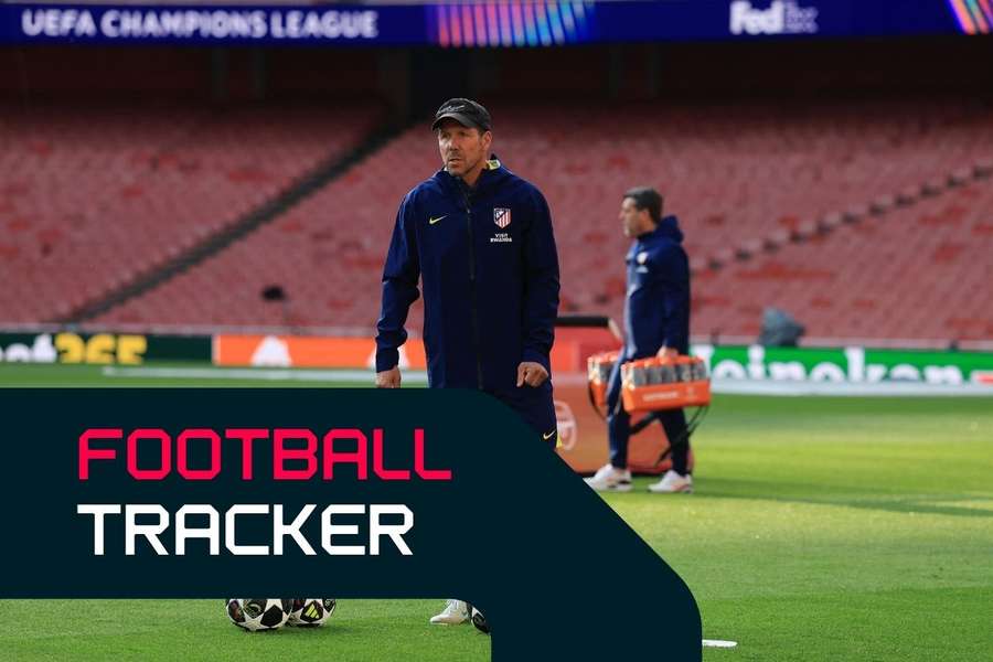 Diego Simeone leading Atletico Madrid's training session at the Emirates