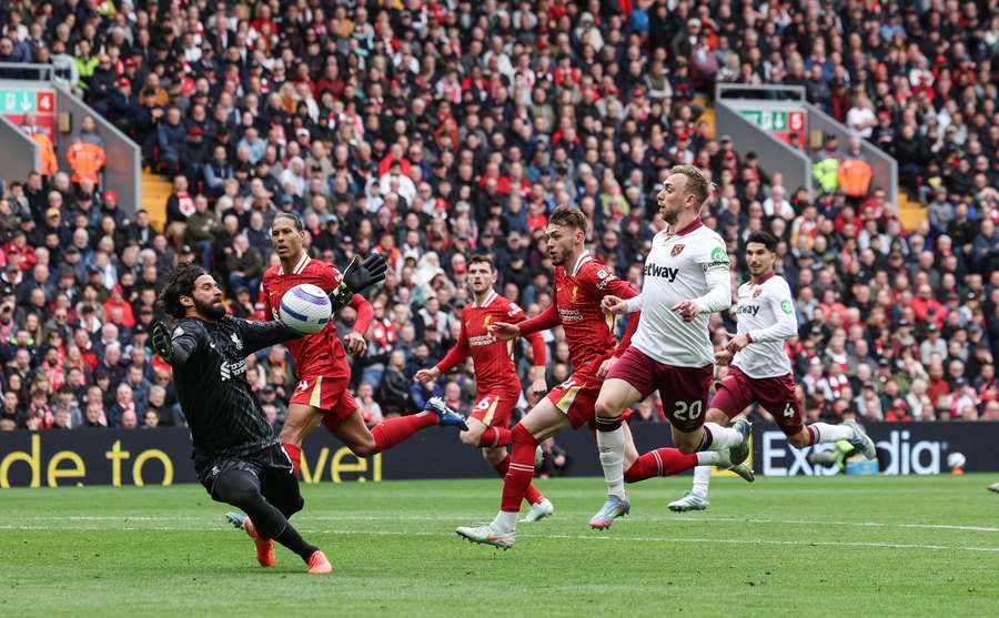 Alisson Becker saves from Jarrod Bowen in the recent Liverpool vs West Ham match Alisson Becker saves from Jarrod Bowen in the recent Liverpool vs West Ham match