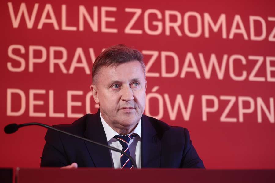 Prezes Polskiego Związku Piłki Nożnej Cezary Kulesza podczas obrad Walnego Zgromadzenia Sprawozdawczego Delegatów PZPN w Warszawie.
