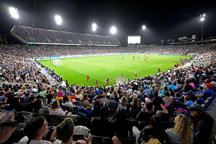 Fans cheer during the first half of an NWSL womens soccer game between the Angel Ctiy FC and the San Diego Wave