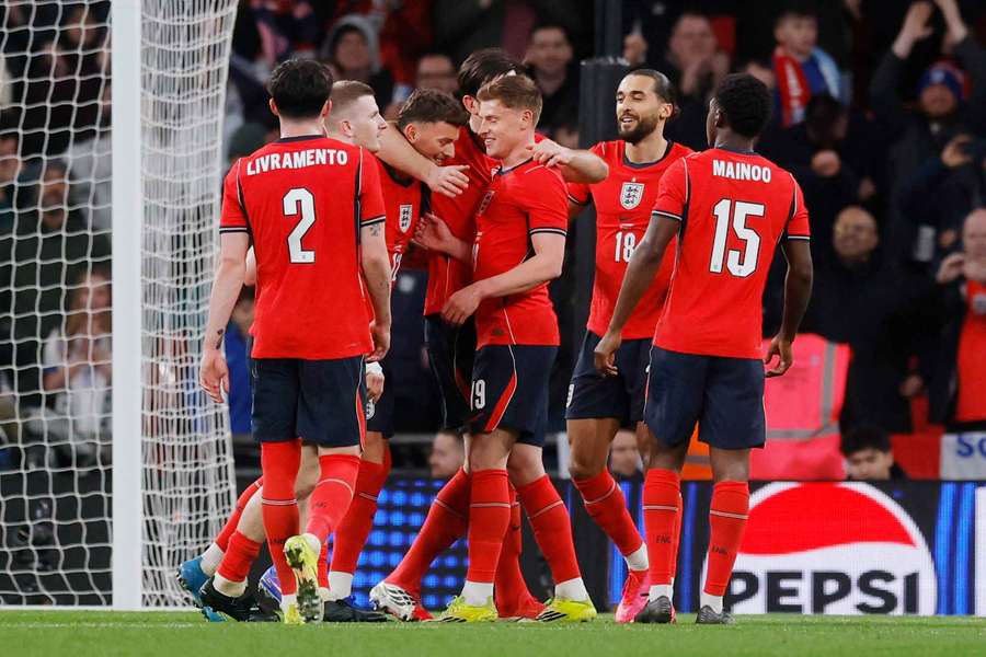 England's Ben White celebrates with teammates