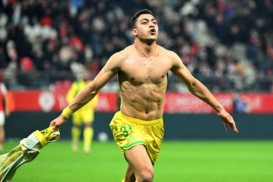 Mostafa Mohamed après la réalisation de son dernier but face à Reims.