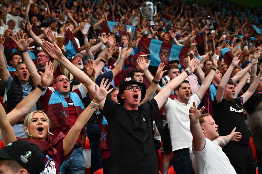 West Ham fans cheer at the start of the match