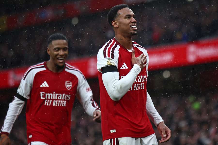 Gabriel Magalhaes celebrates after scoring Arsenal's second goal in the 68th minute Gabriel Magalhaes celebrates after scoring Arsenal's second goal in the 68th minute