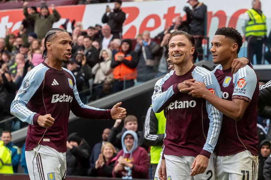 Matty Cash celebrates Villa's first goal Matty Cash celebrates Villa's first goal