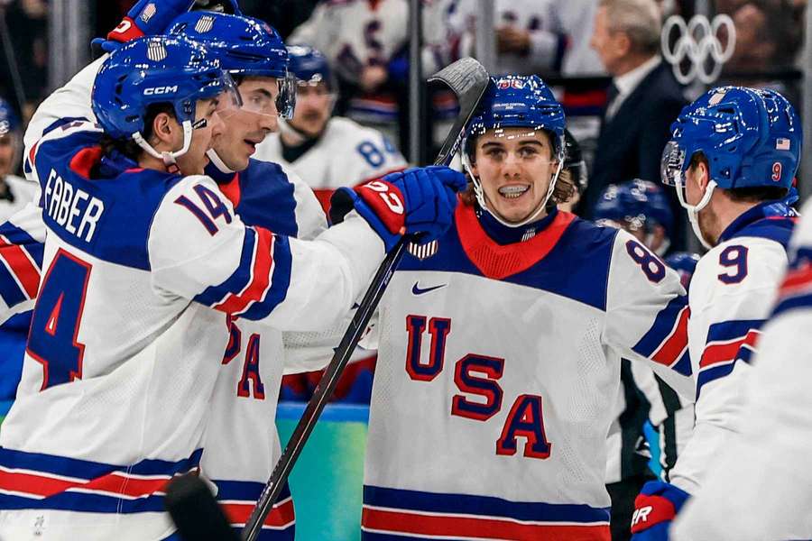 USa players core goal against Slovakia 2026 Winter Olympics