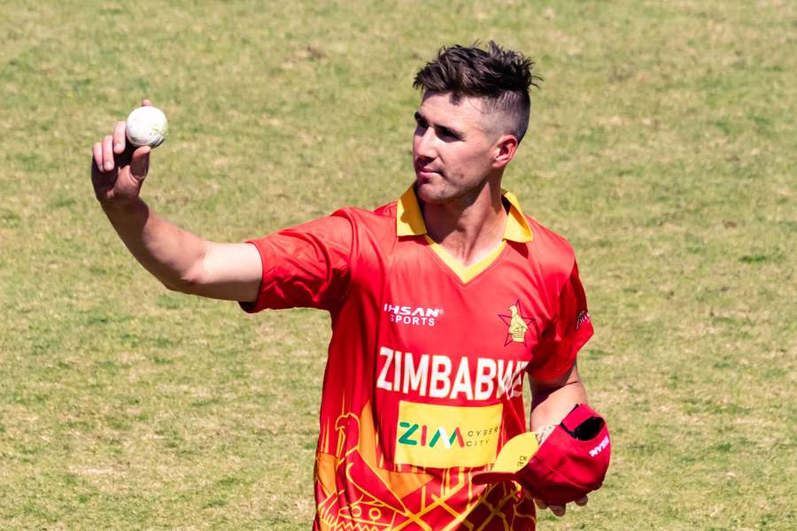 A file photo of Brad Evans claiming an ODI five-wicket haul against India.