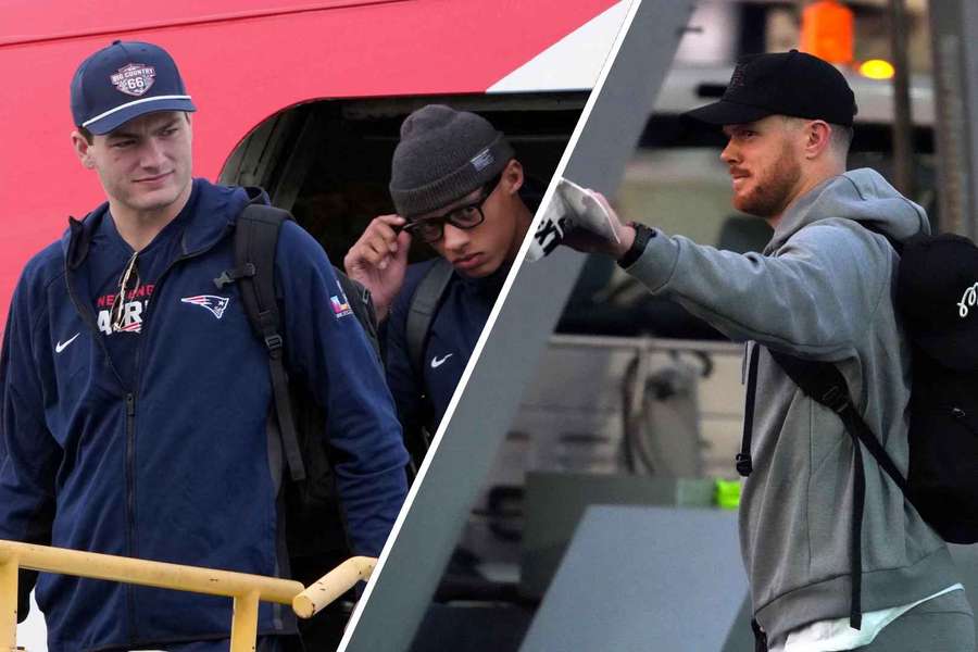 Drake Maye (I) y Sam Darnold (D), durante sus llegadas a San Francisco Drake Maye (I) y Sam Darnold (D), durante sus llegadas a San Francisco