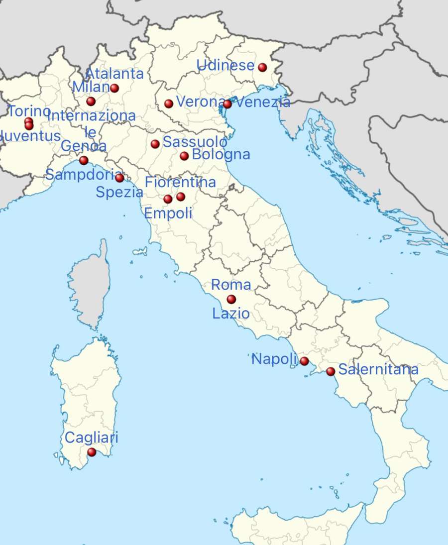 Times da Serie A no mapa da Bota