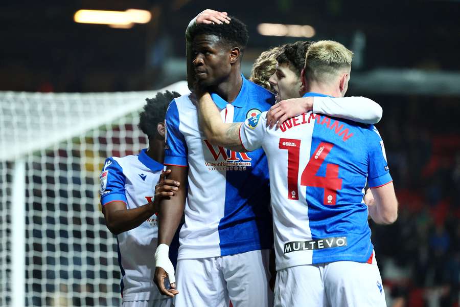 Makhtar Gueye celebrates scoring Blackburn Rovers' first goal