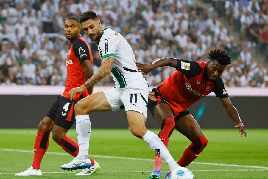 Borussia Monchengladbach's Tim Kleindienst in action against Bayer Leverkusen