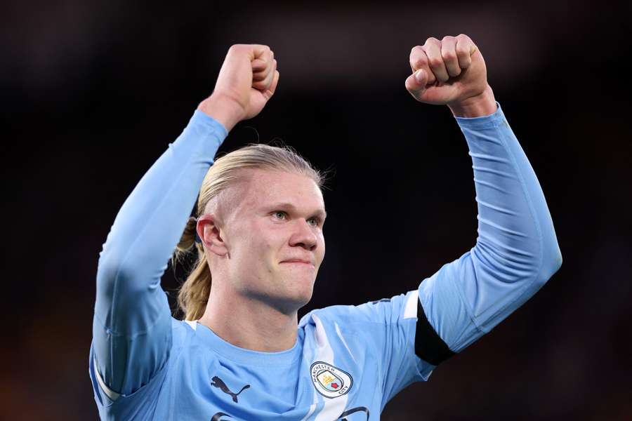 Erling Haaland of Manchester City celebrates at full-time